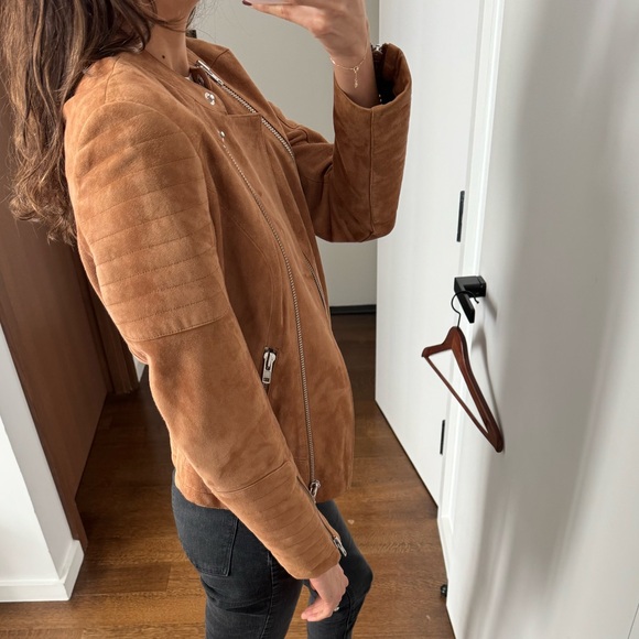 Suede Moto Jacket in Tan - Picture 6 of 7
